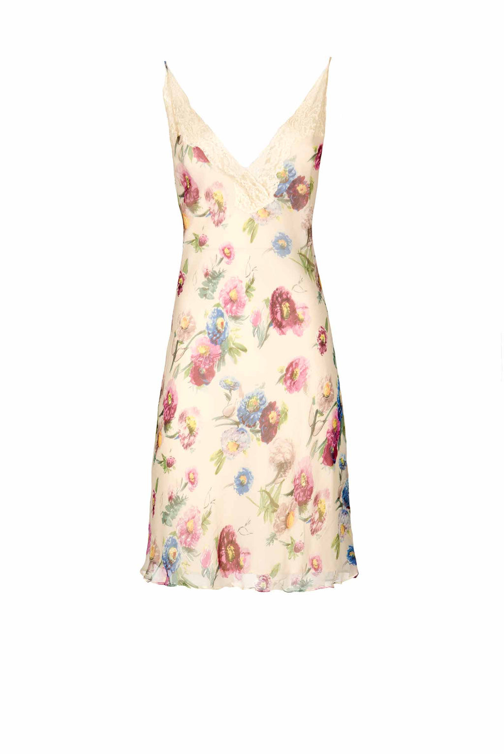Slipdress con macro anemoni e pizzo