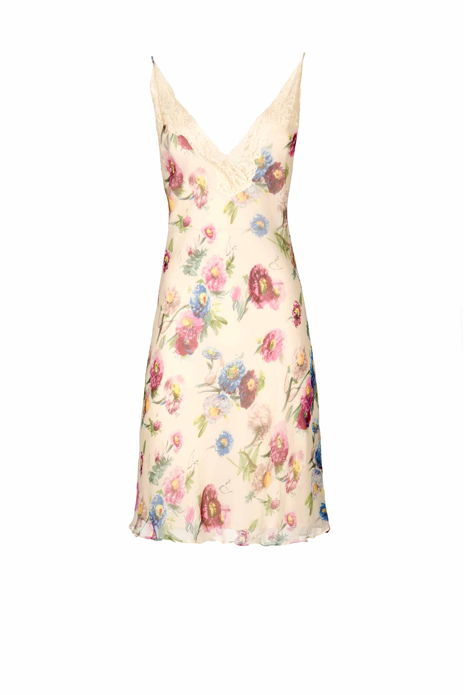 Slipdress con macro anemoni e pizzo