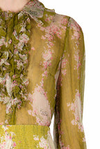 Chiffon Crepon Printed Circle Of Roses Shirt