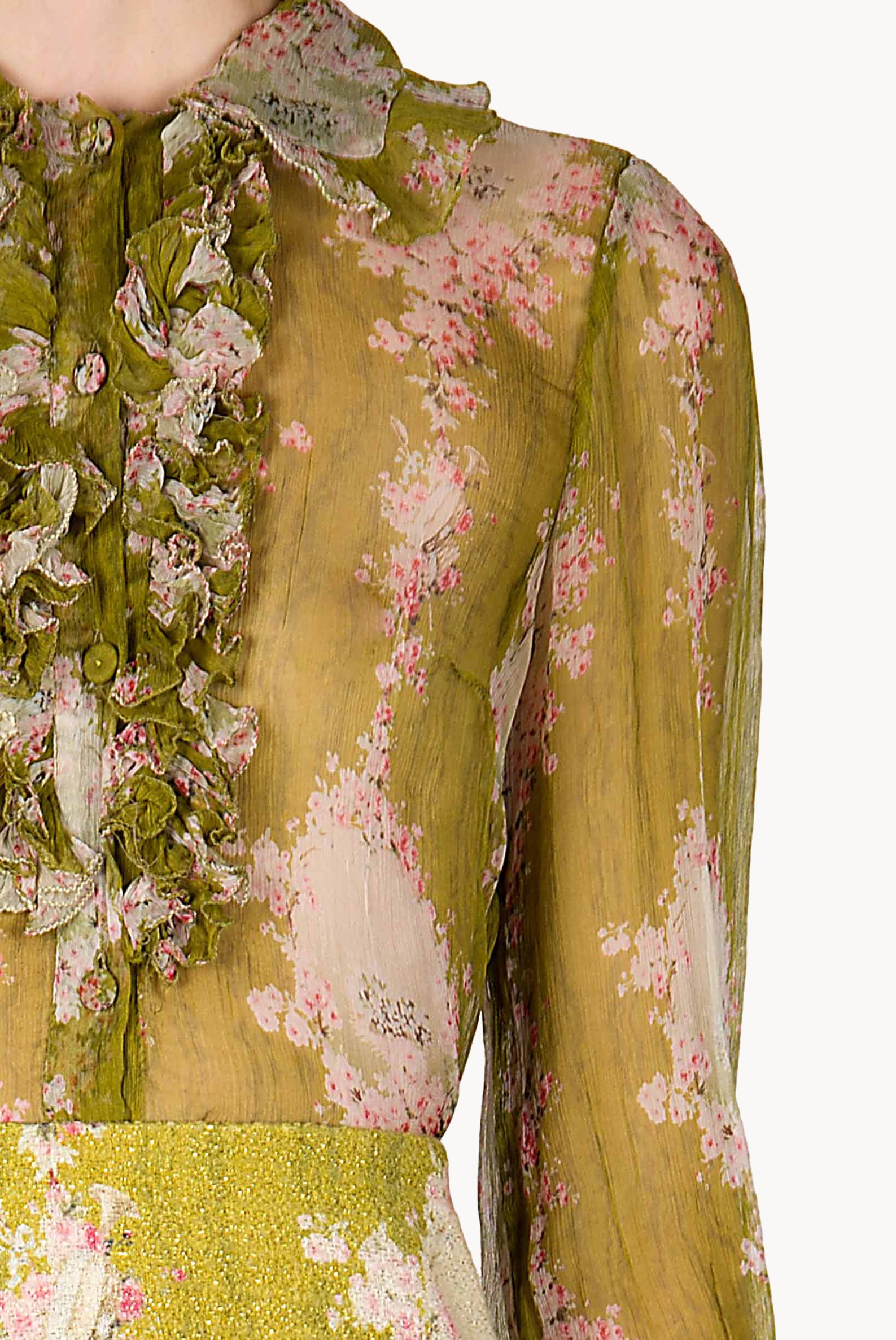 Chiffon Crepon Printed Circle Of Roses Shirt