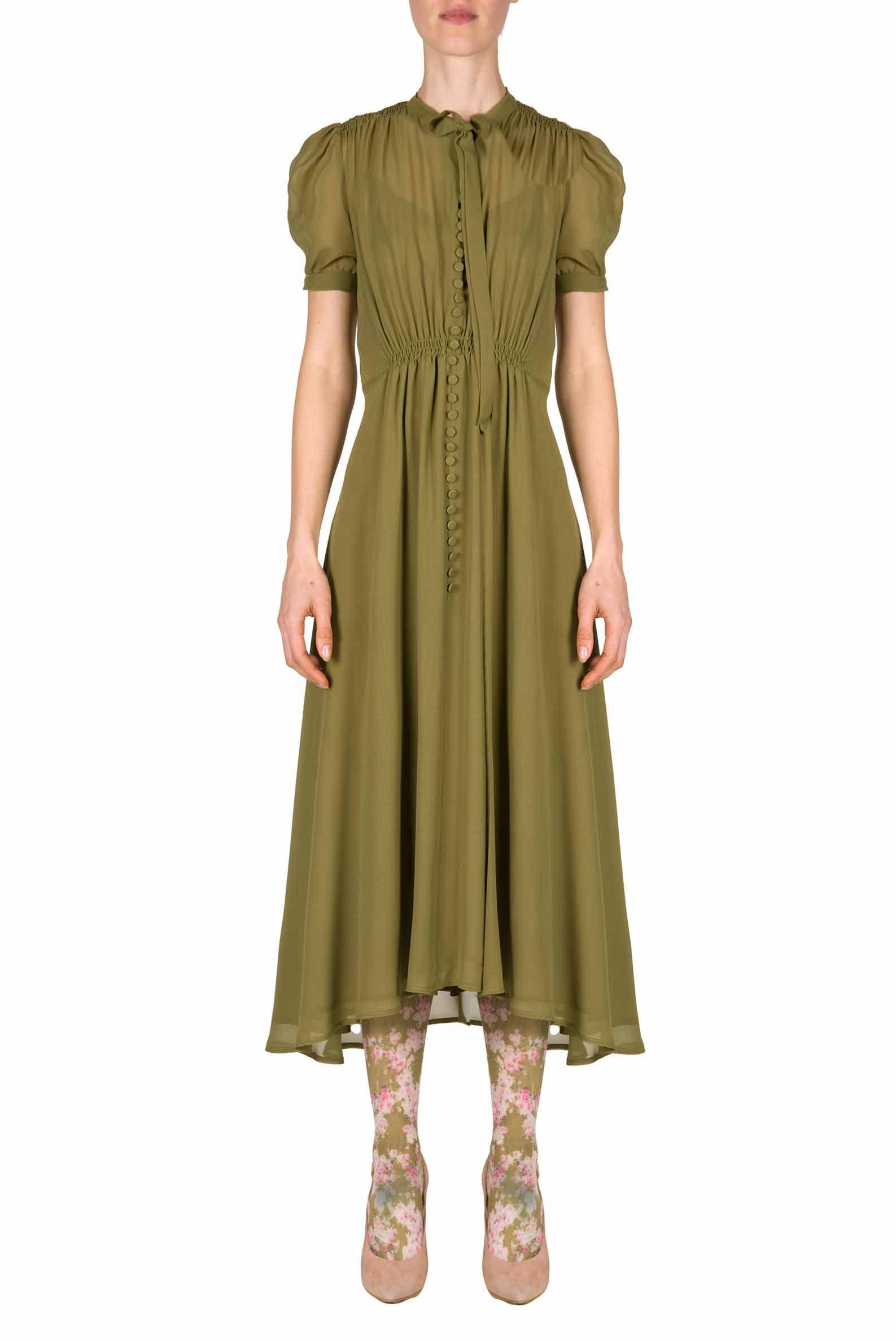 Abito Bottoncino in georgette verde