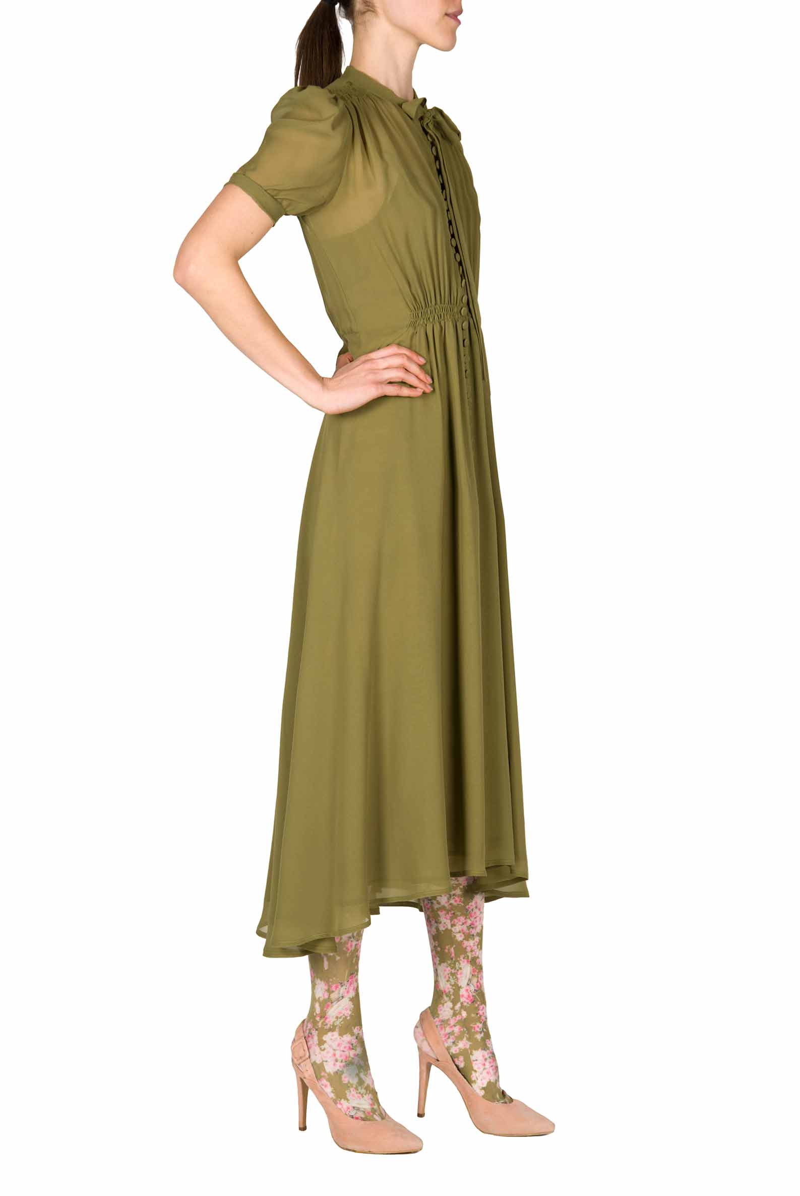 Abito Bottoncino in georgette verde