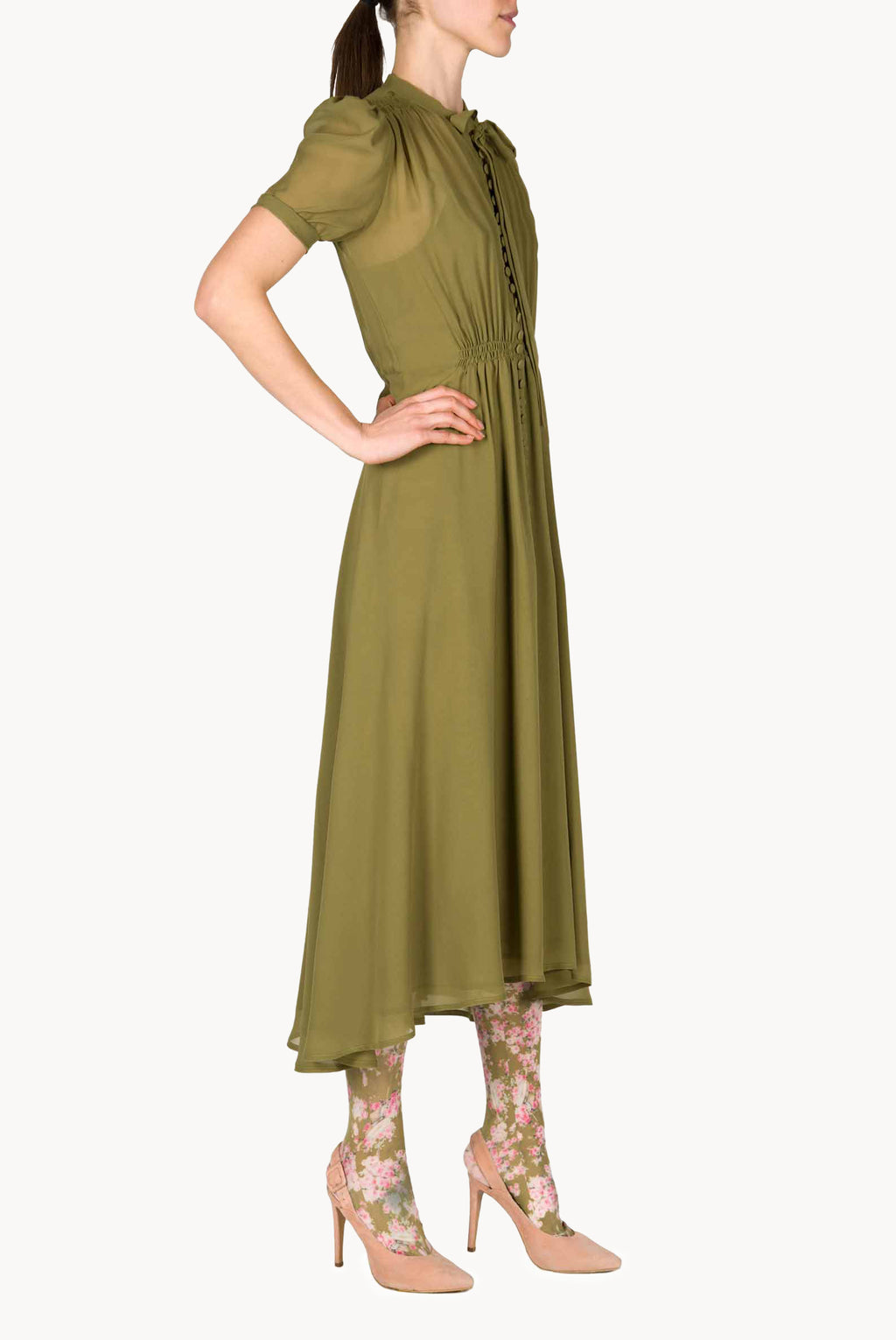 Bottoncino Dress In Green Georgette