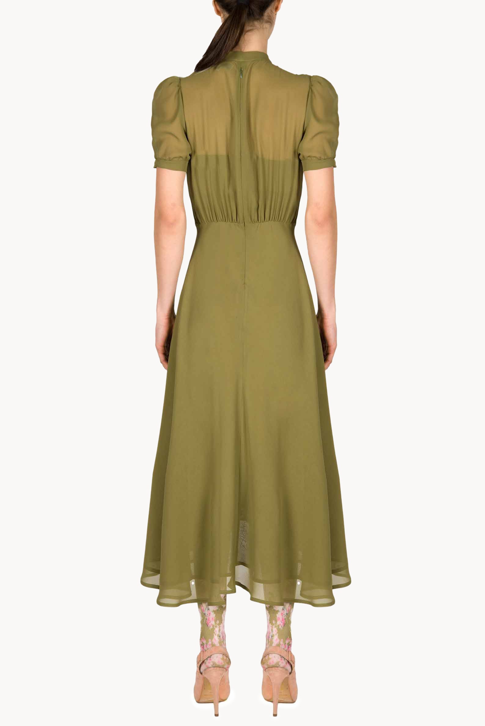Bottoncino Dress In Green Georgette