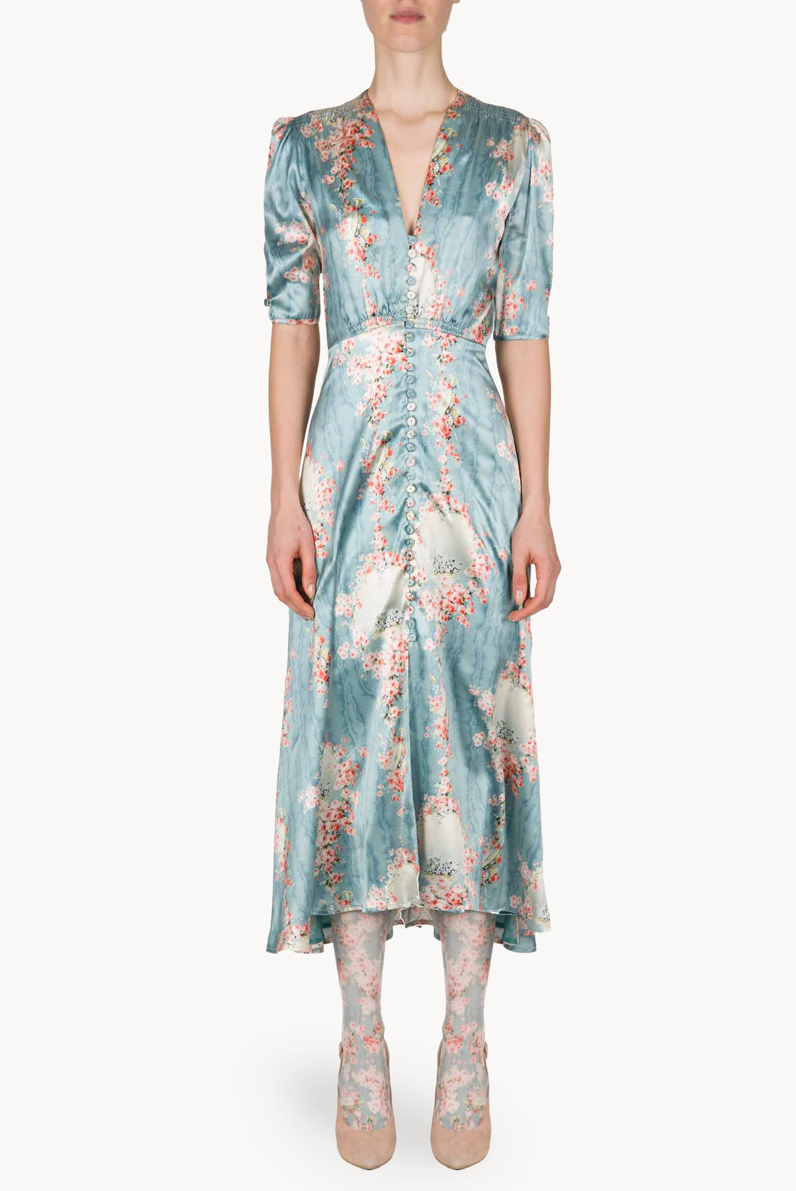 Satin Circle Of Roses Bottoncino Dress