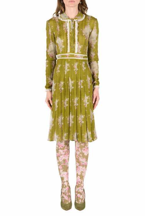 Circle Of Roses Chiffon Dress Round Neckline