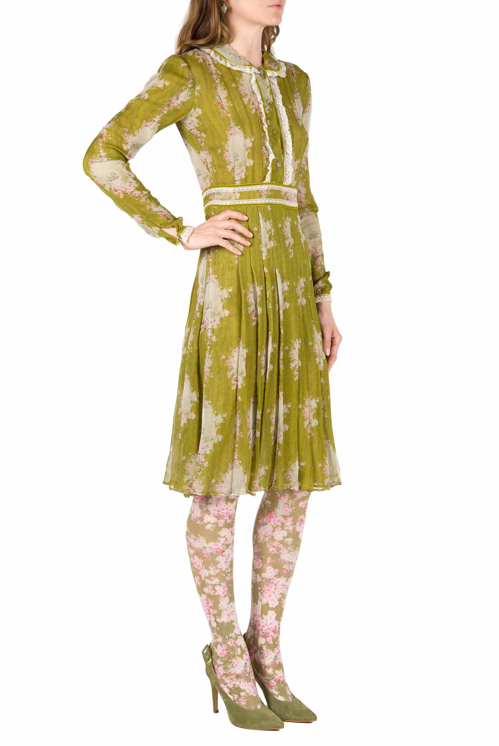 Circle Of Roses Chiffon Dress Round Neckline