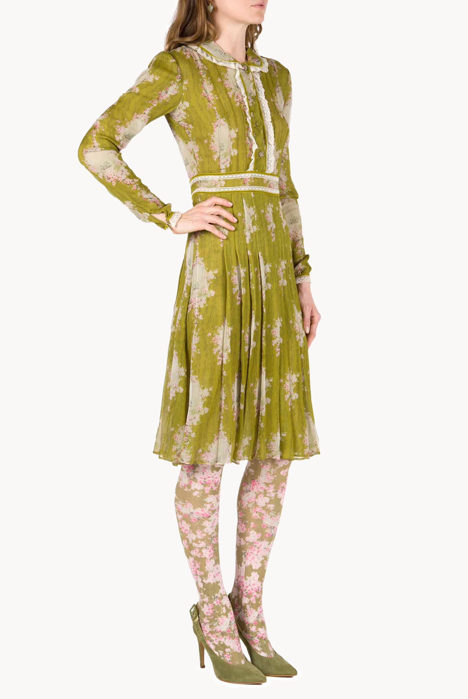 Circle Of Roses Chiffon Dress Round Neckline