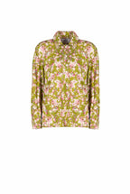 Polo in jersey verde con boccioli di rosa stampati