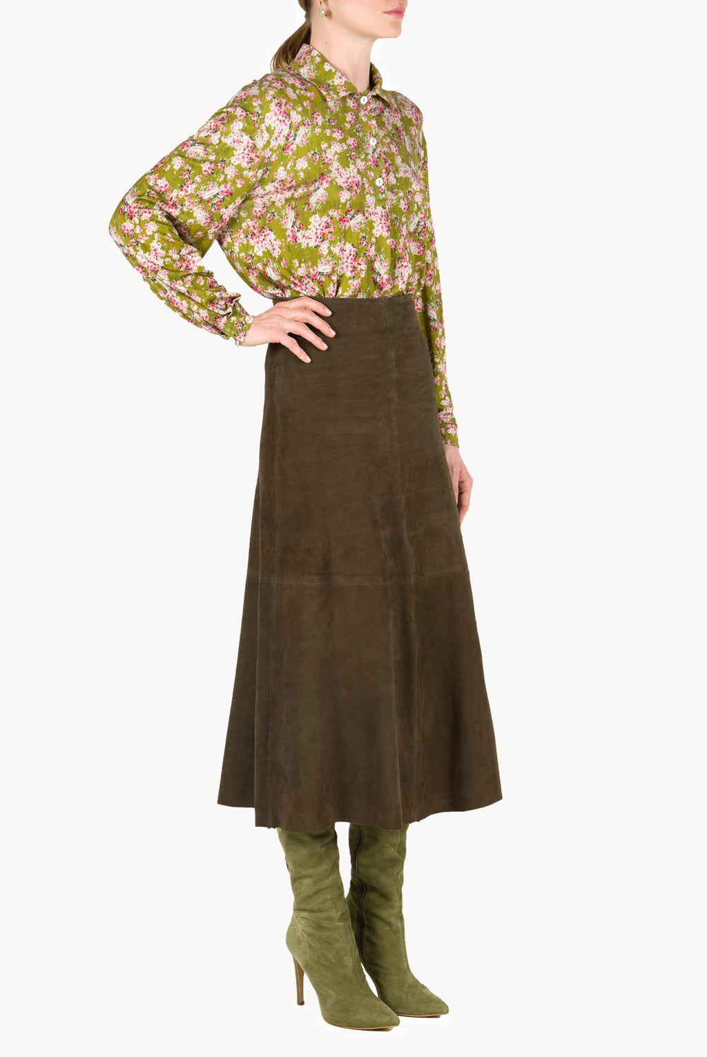 Green Printed Rose Buds Jersey Polo