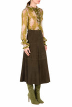 Chiffon Crepon Printed Circle Of Roses Shirt