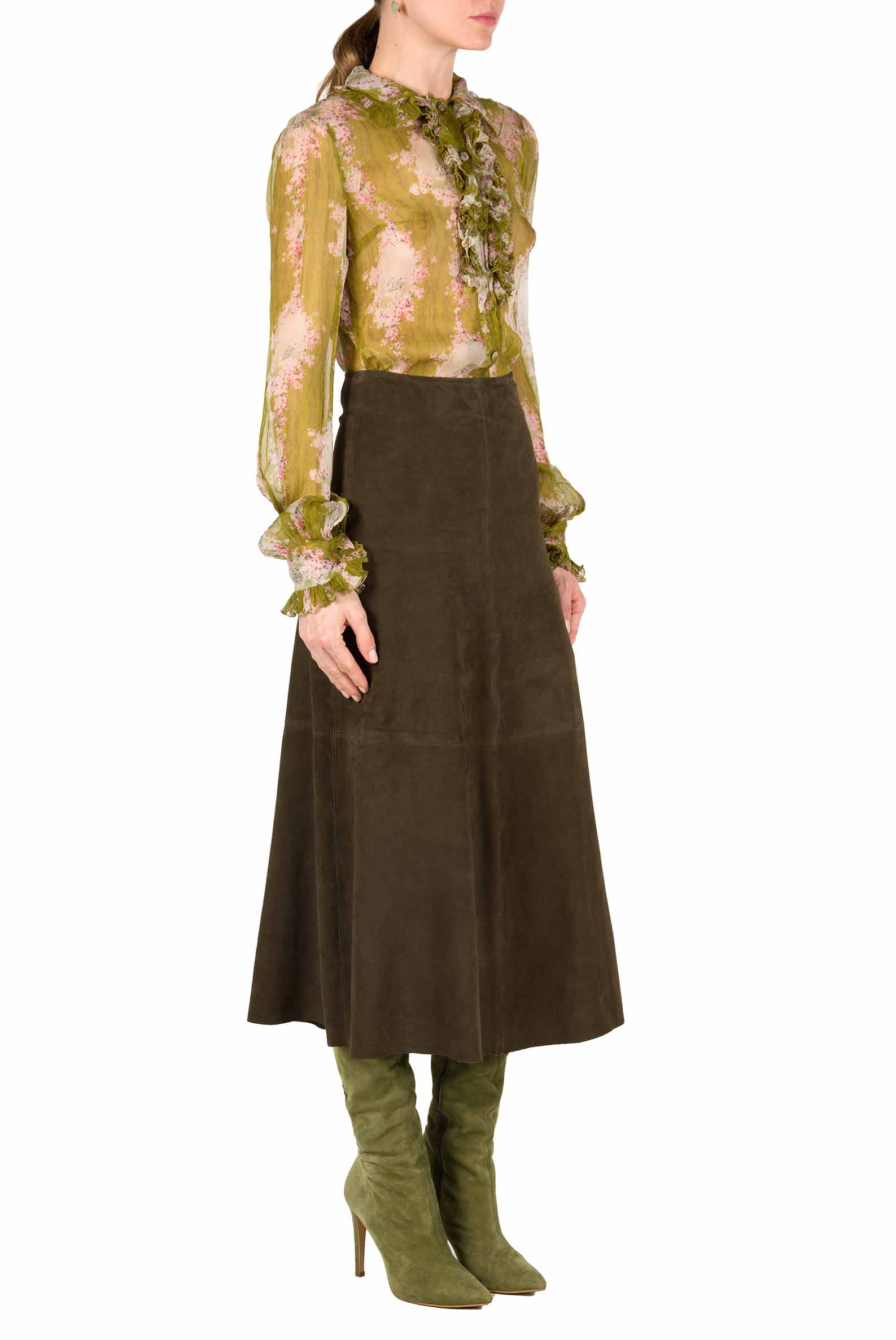 Chiffon Crepon Printed Circle Of Roses Shirt