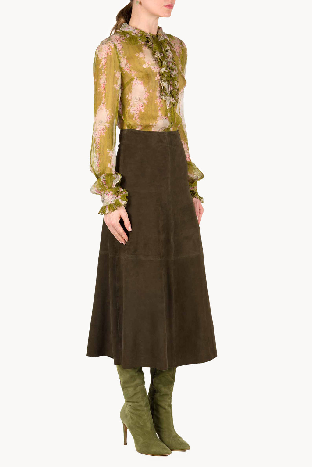 Chiffon Crepon Printed Circle Of Roses Shirt