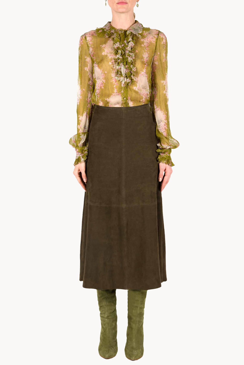 Chiffon Crepon Printed Circle Of Roses Shirt