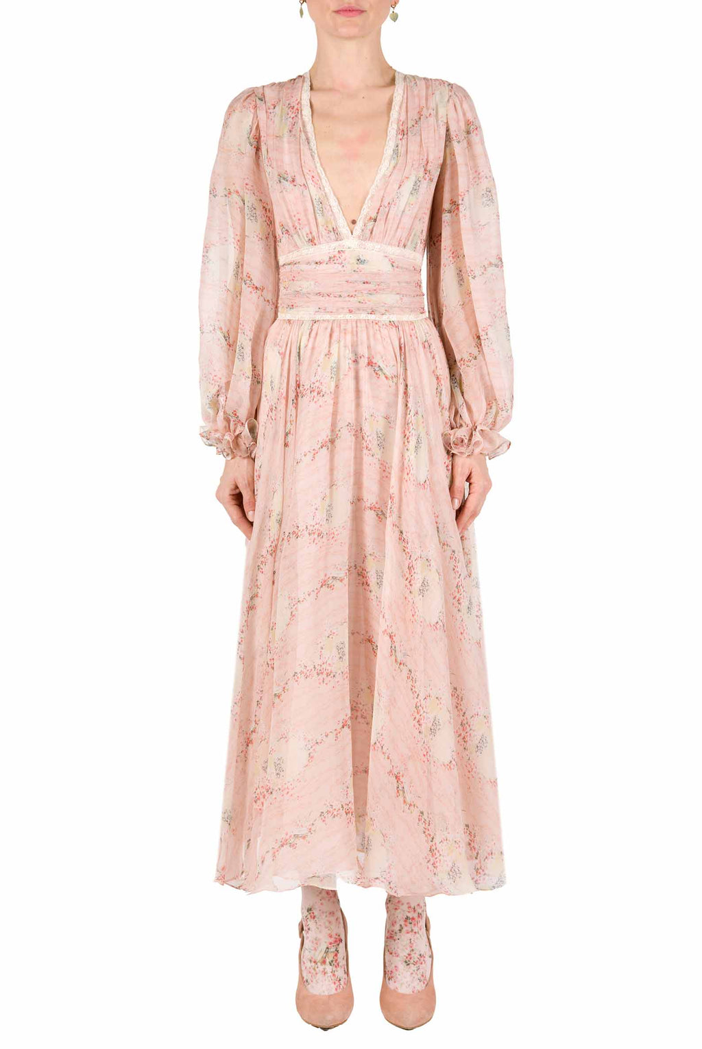 Chiffon Lace Circle Of Roses Printed Dress