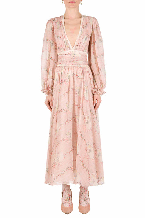 Chiffon Lace Circle Of Roses Printed Dress