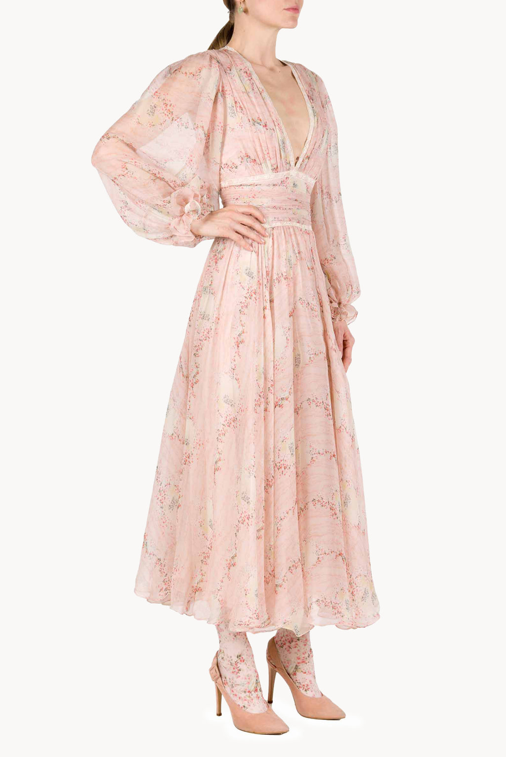Chiffon Lace Circle Of Roses Printed Dress