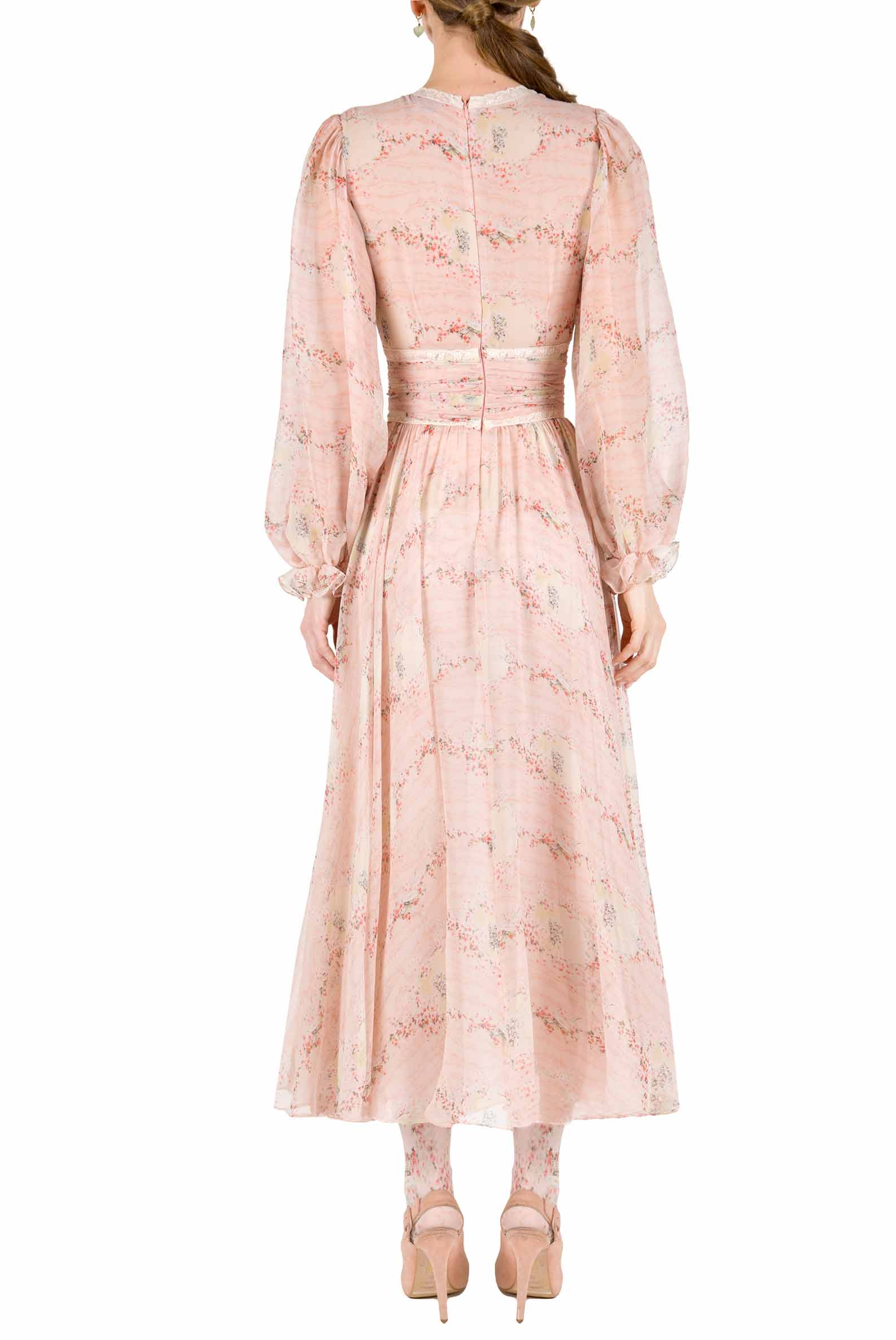 Chiffon Lace Circle Of Roses Printed Dress