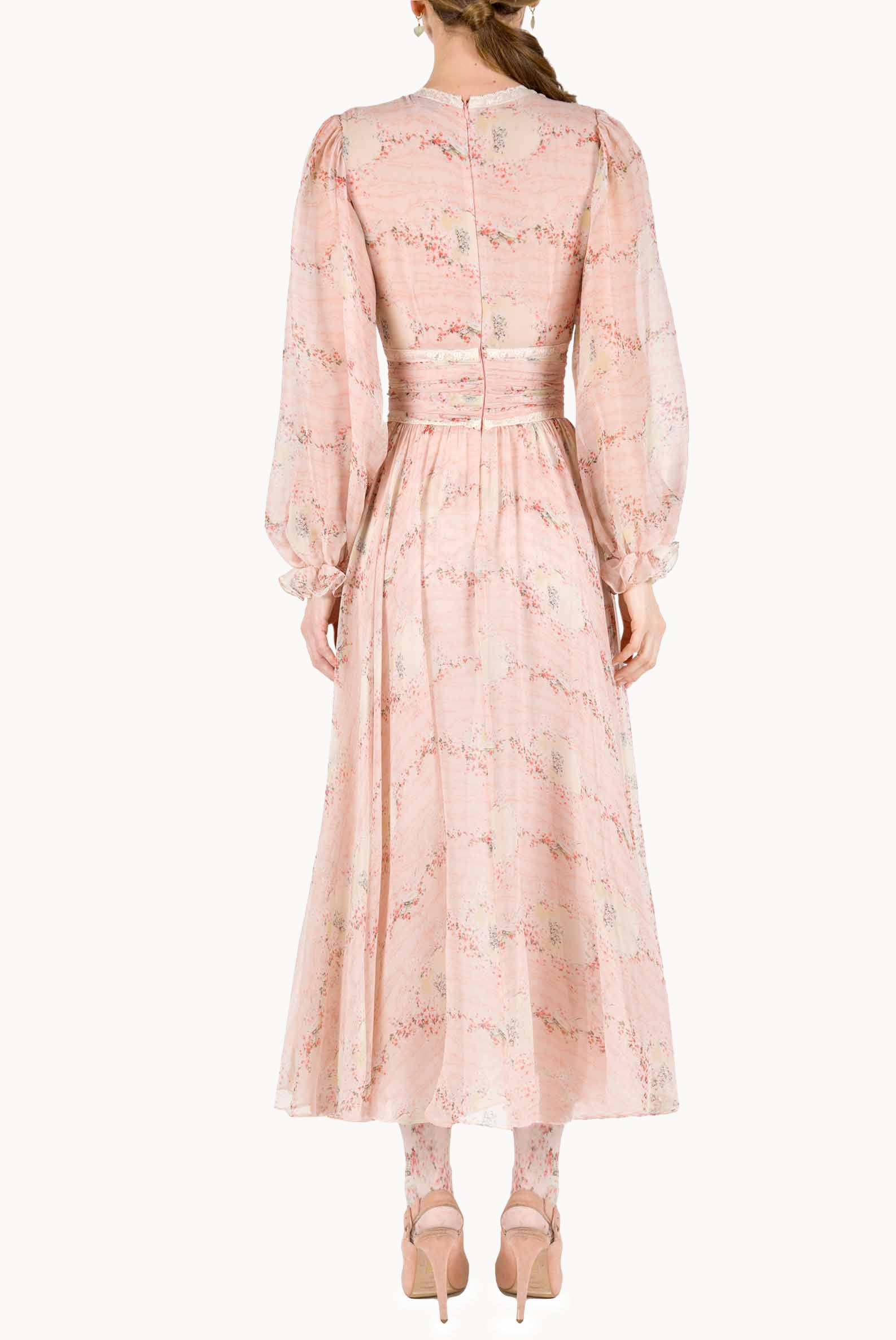 Chiffon Lace Circle Of Roses Printed Dress