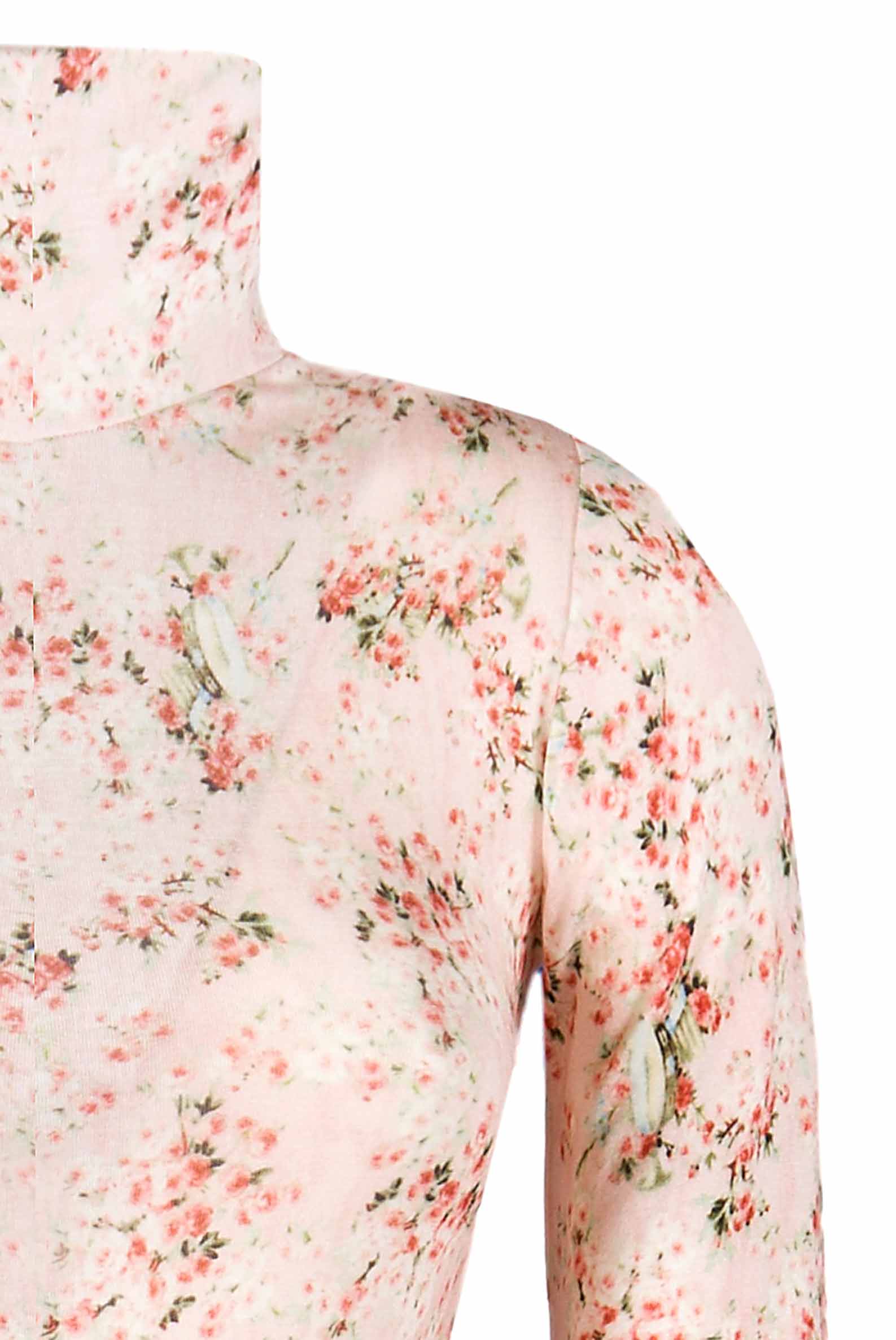 Dolcevita in jersey rosa con boccioli di rosa stampati