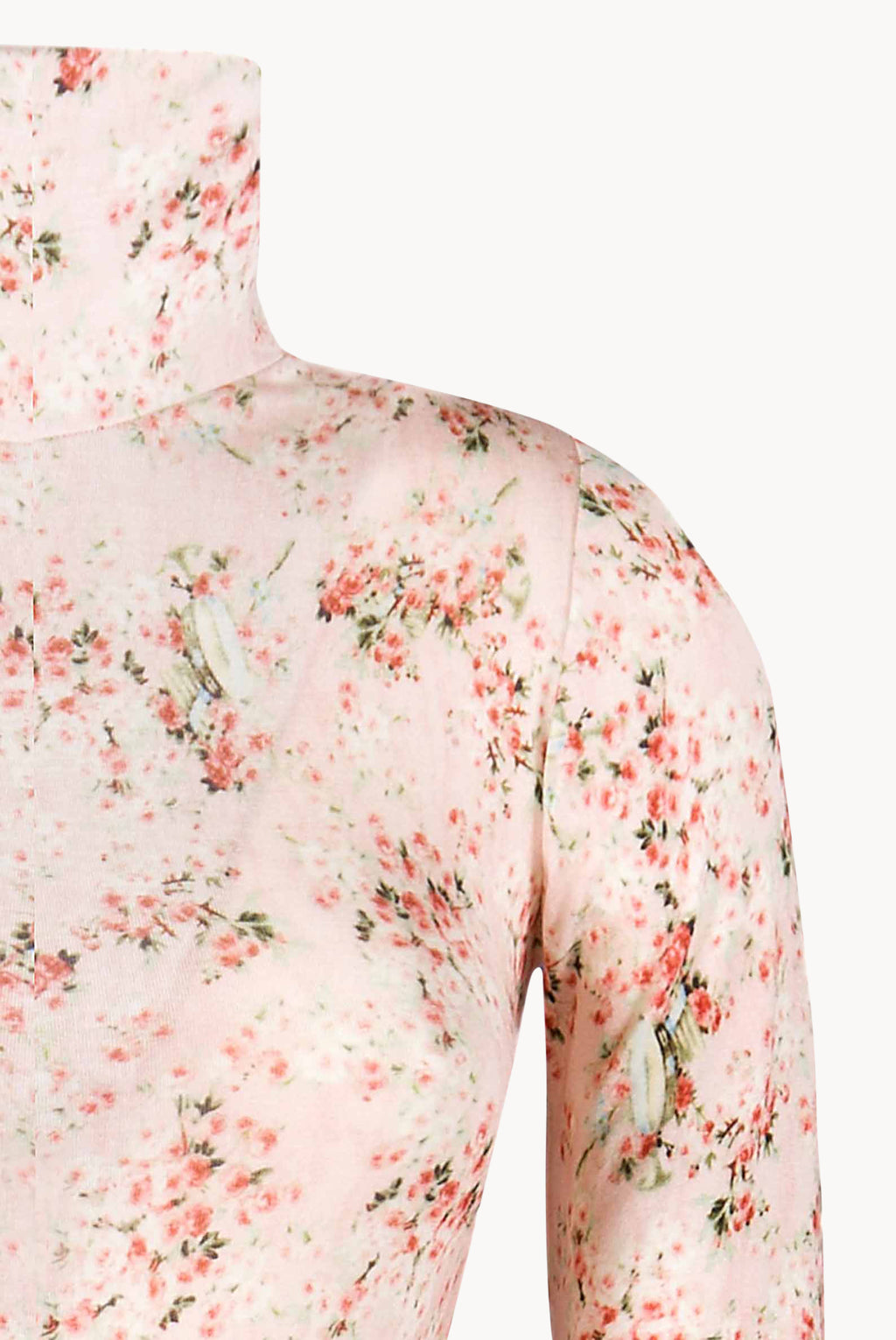 Dolcevita in jersey rosa con boccioli di rosa stampati