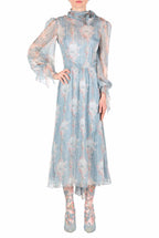 Circle Of Roses Chiffon Dress With Sash