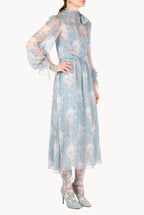 Circle Of Roses Chiffon Dress With Sash