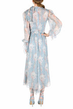 Circle Of Roses Chiffon Dress With Sash