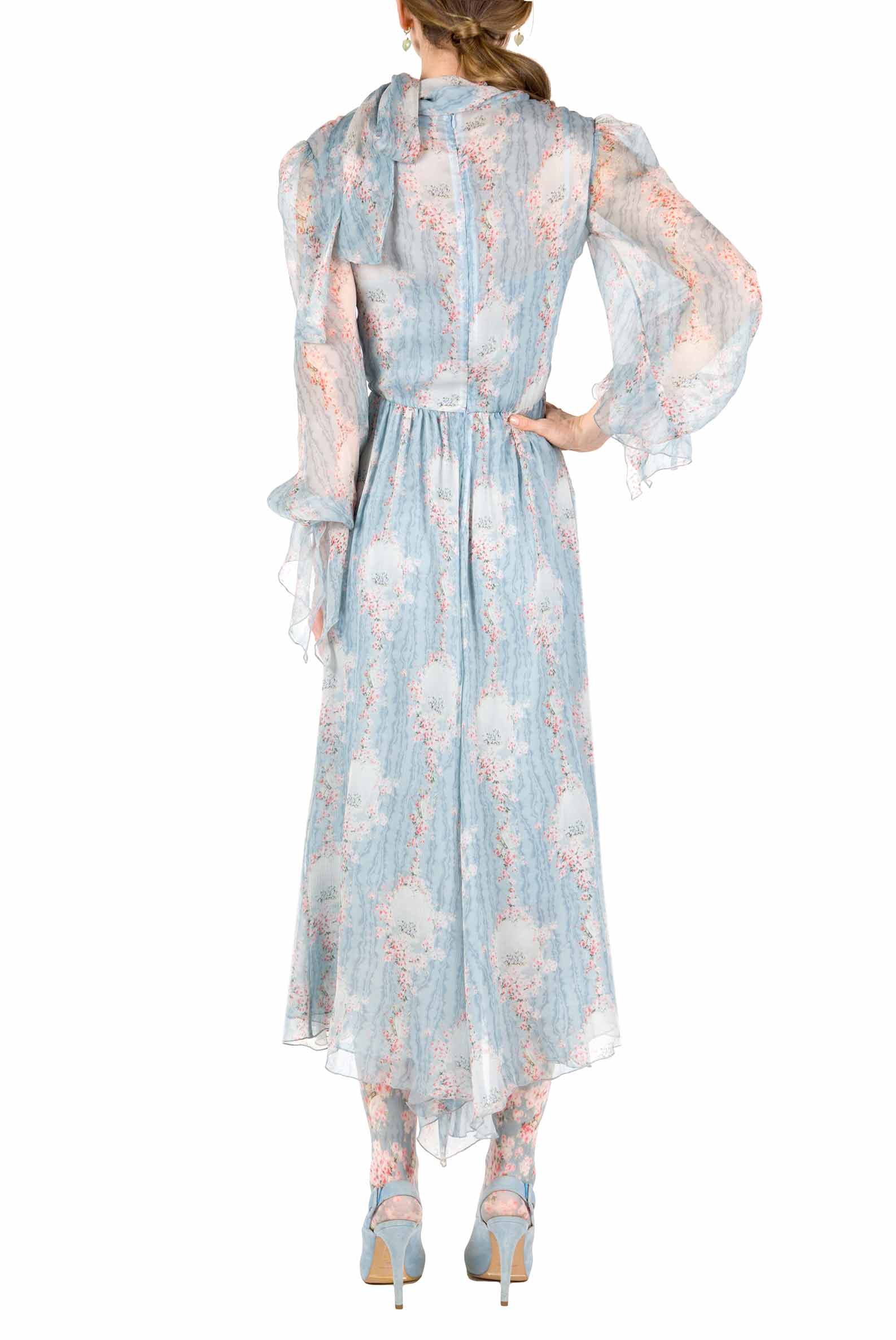 Circle Of Roses Chiffon Dress With Sash