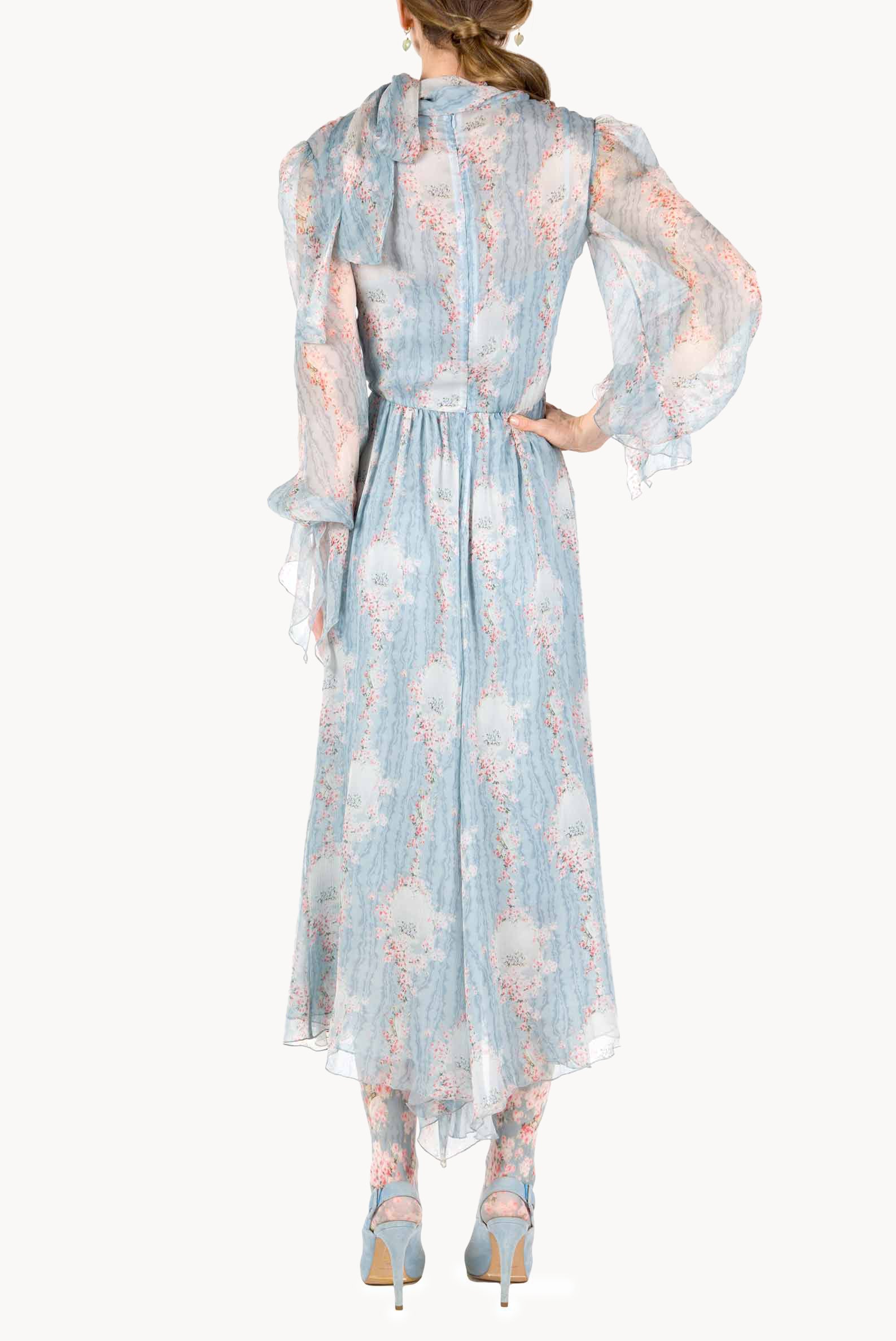 Circle Of Roses Chiffon Dress With Sash