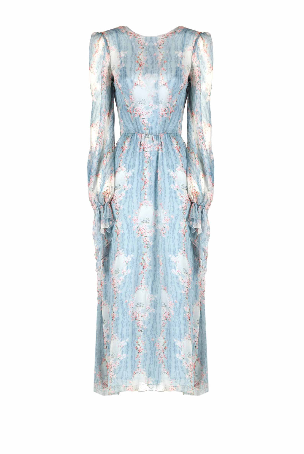 Circle Of Roses Chiffon Dress With Sash