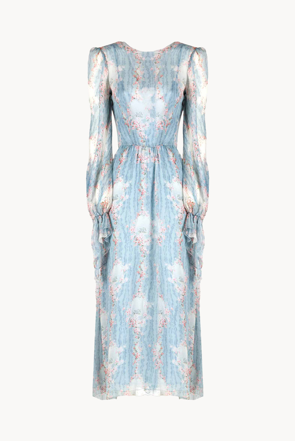 Circle Of Roses Chiffon Dress With Sash