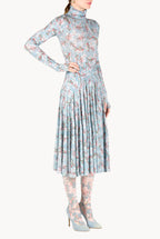 Blue Printed Rose Buds Jersey Turtleneck