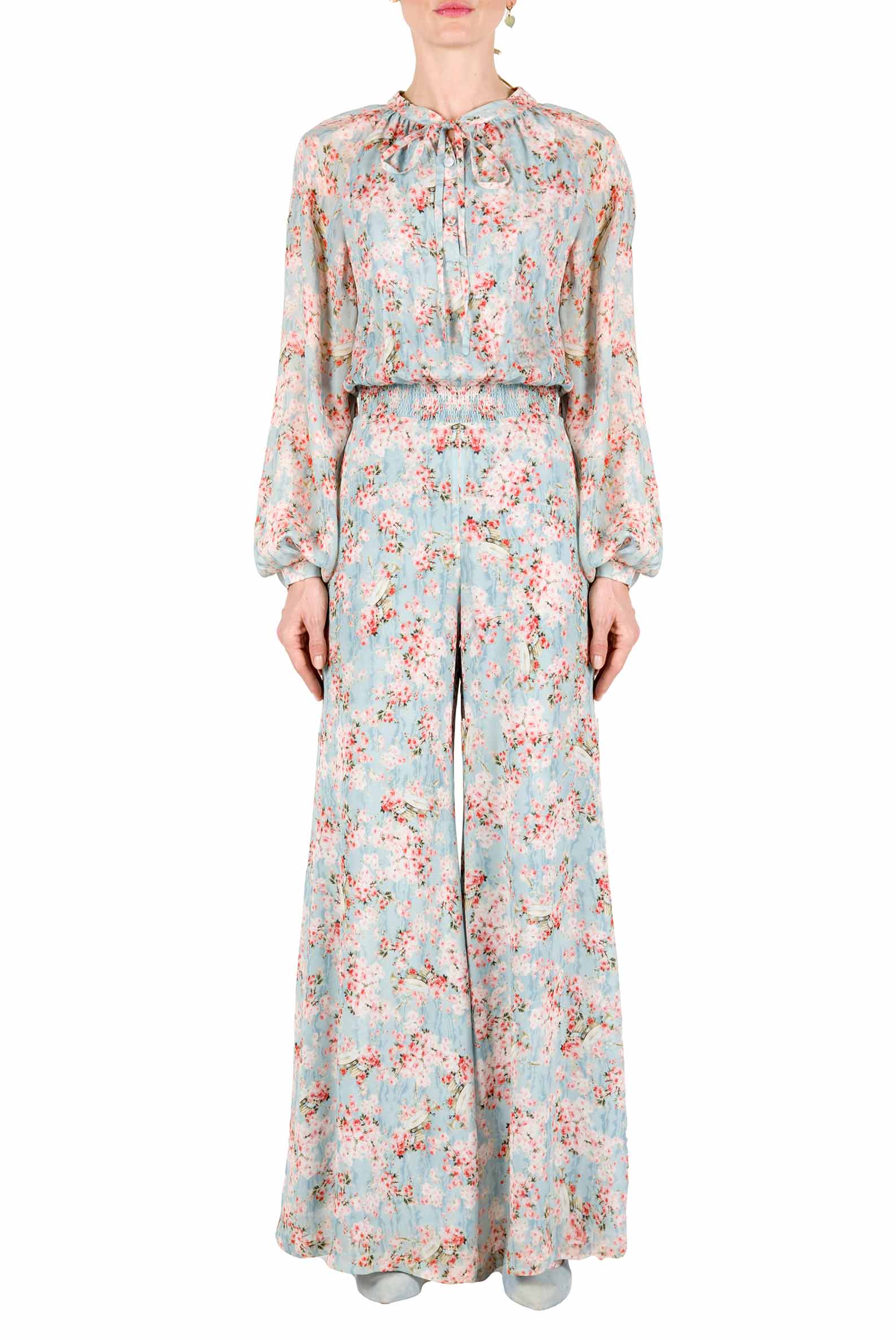 Tuta in georgette stampata con boccioli di rosa