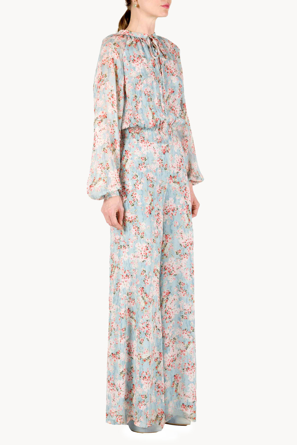 Tuta in georgette stampata con boccioli di rosa
