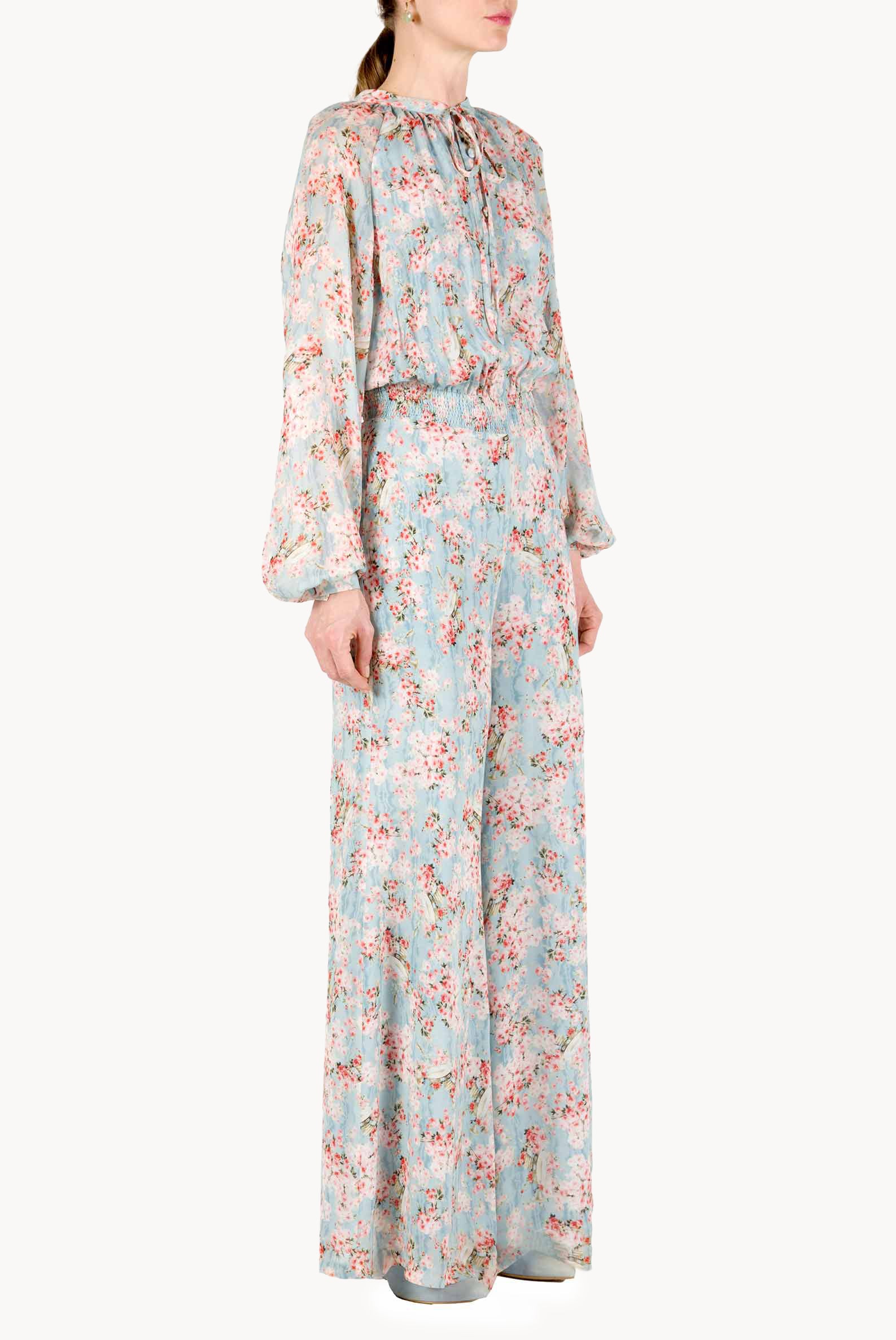 Tuta in georgette stampata con boccioli di rosa