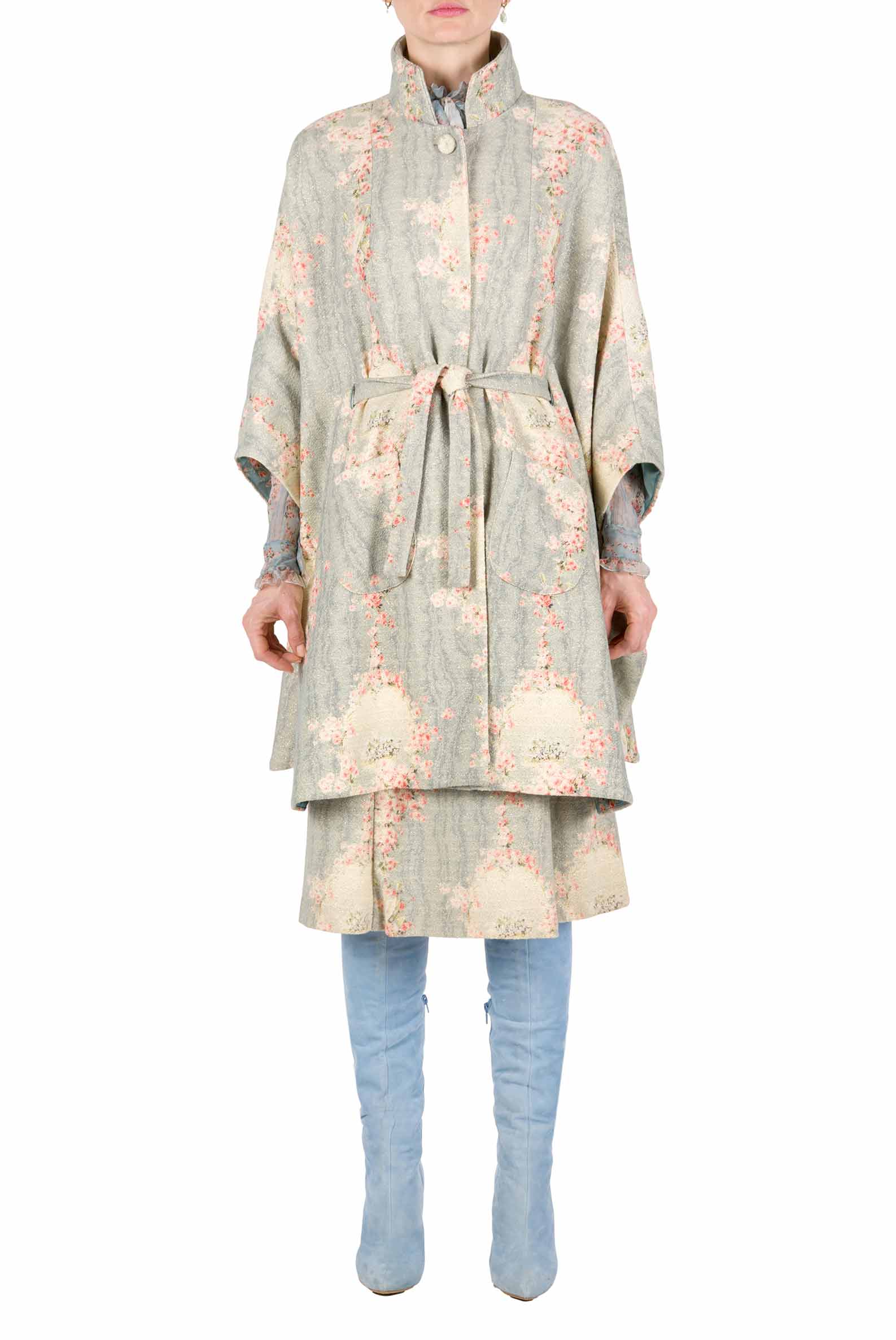 Mantella in lana stampata Circle Of Roses con lurex