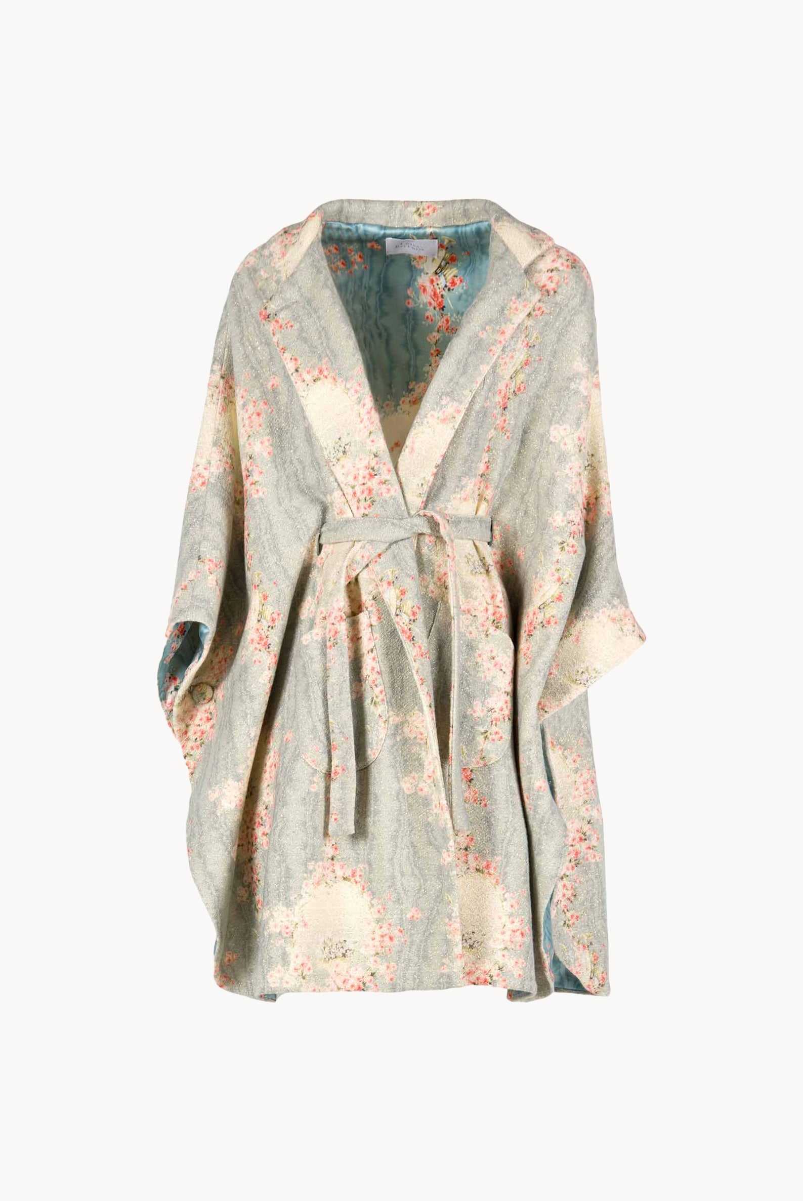 Wool Printed Circle Of Roses Cape With Lurex