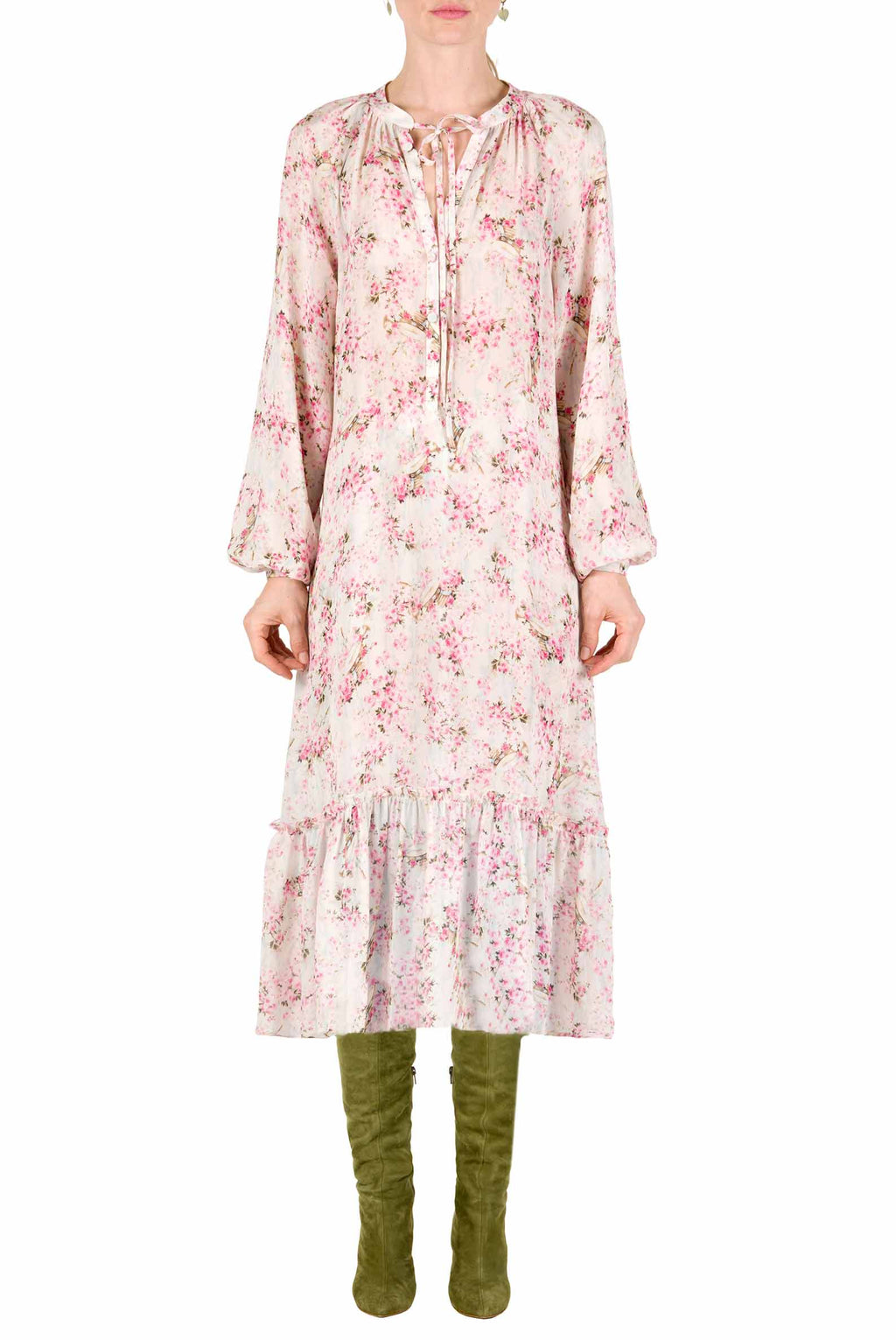 Abito ampio raglan stampato con boccioli di rosa