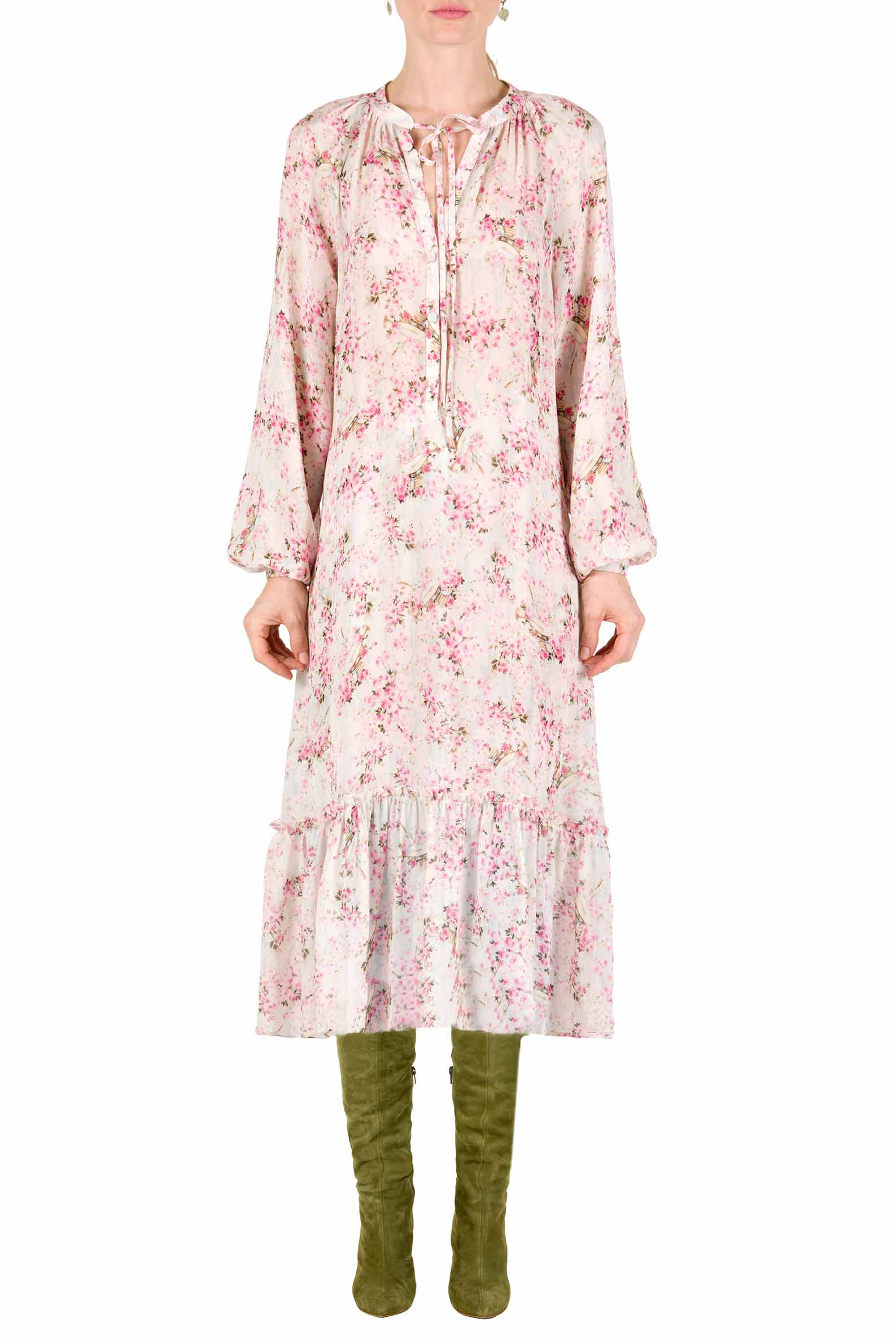 Abito ampio raglan stampato con boccioli di rosa