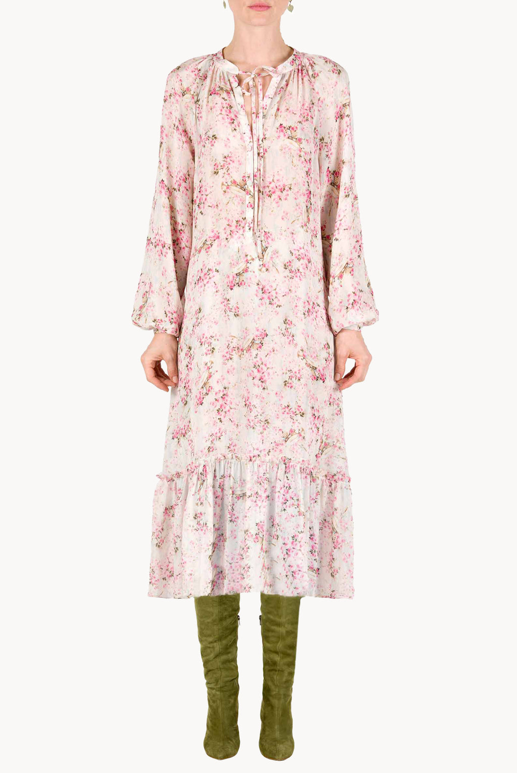 Raglan Wide Dress Printed Rose Buds