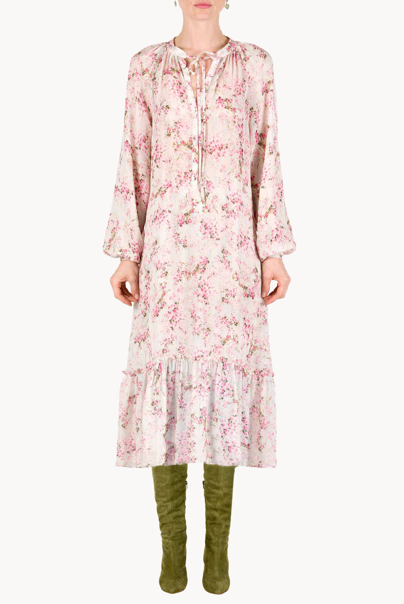 Raglan Wide Dress Printed Rose Buds