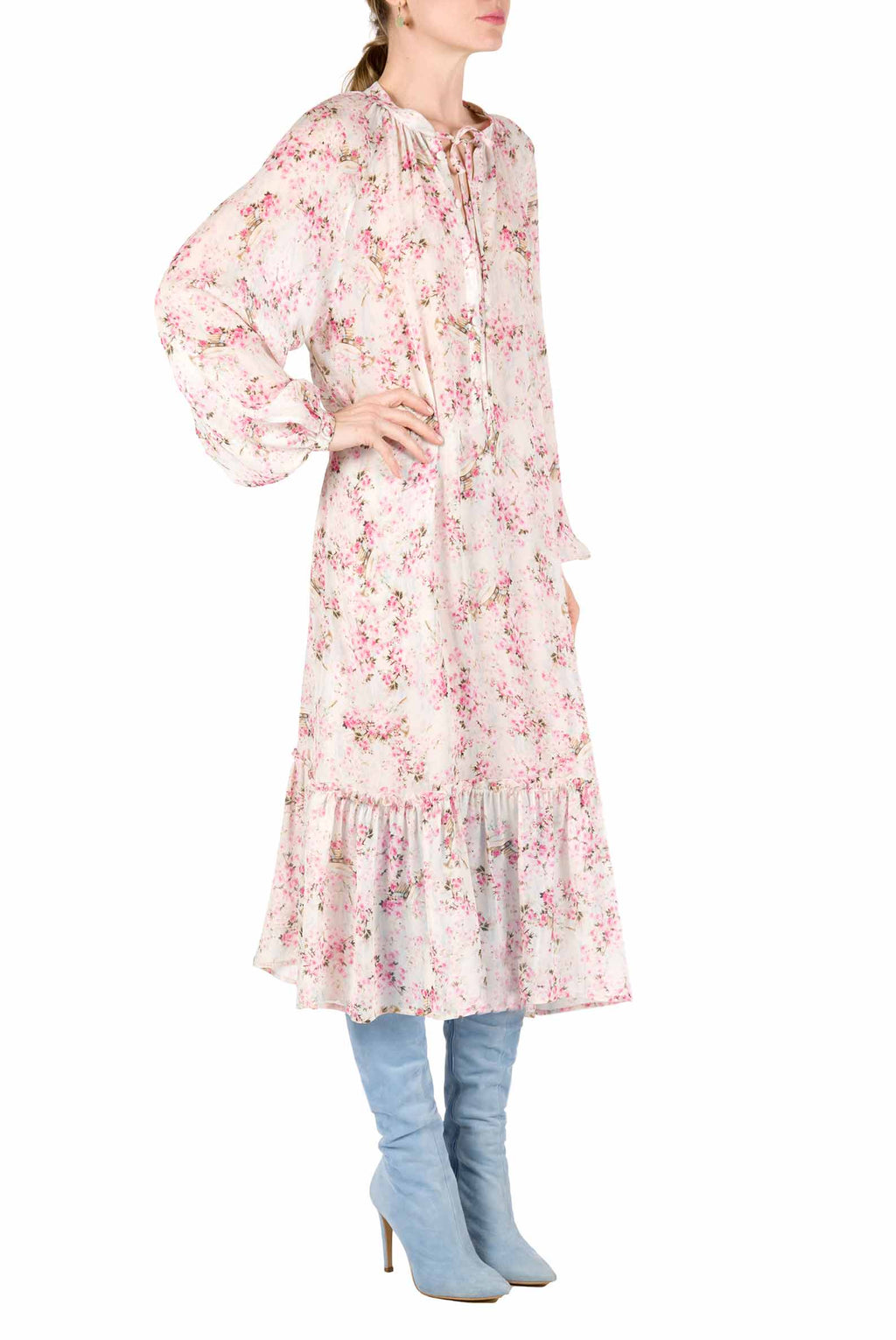 Abito ampio raglan stampato con boccioli di rosa