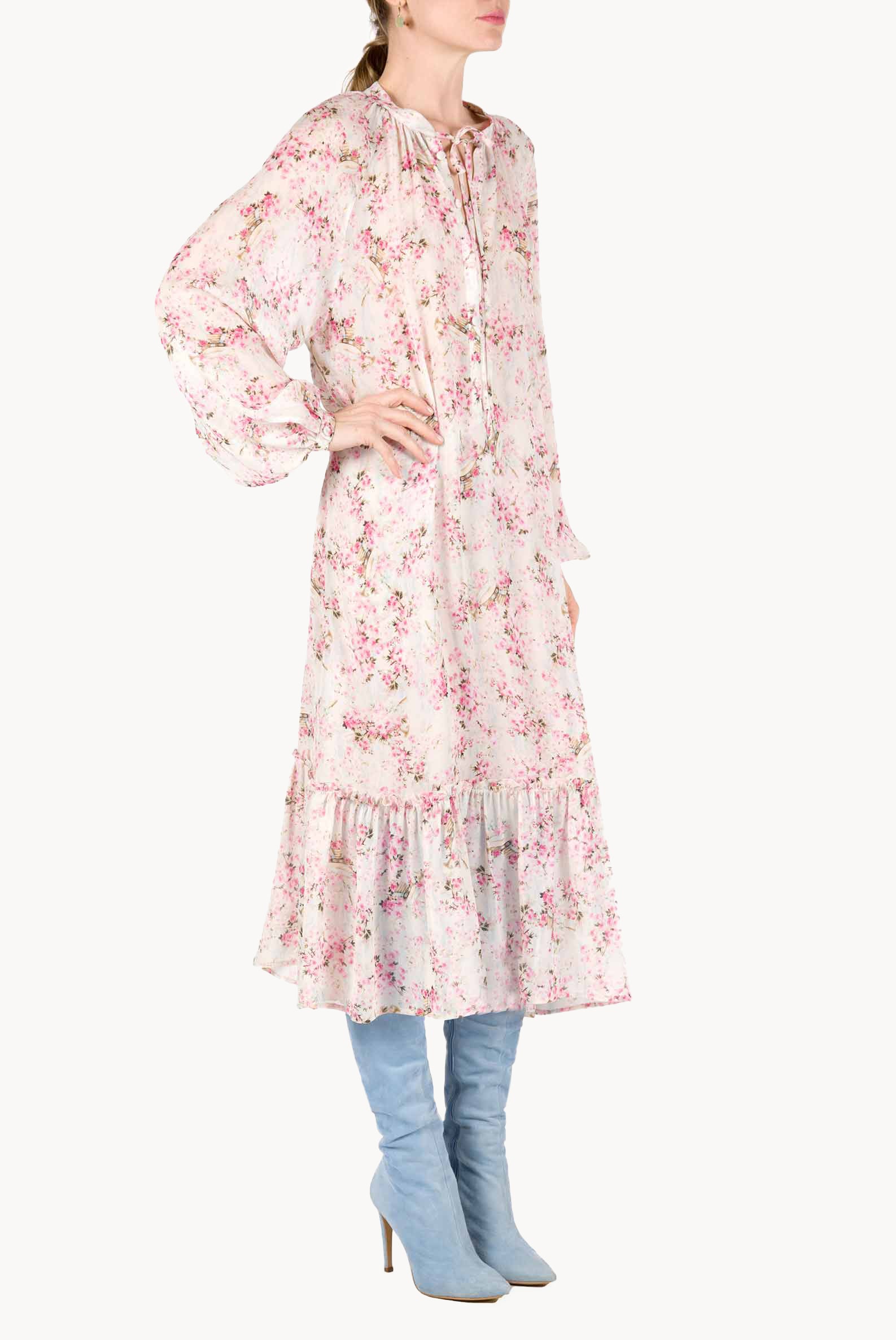 Raglan Wide Dress Printed Rose Buds