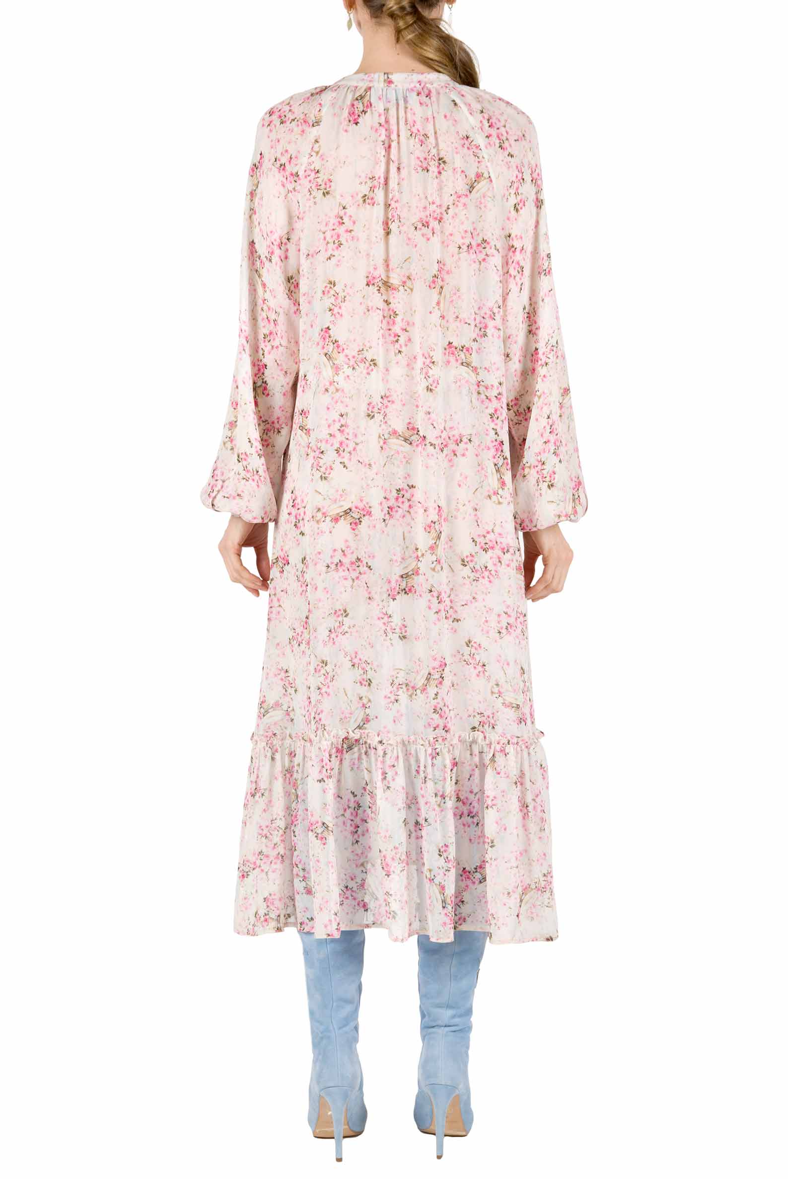 Abito ampio raglan stampato con boccioli di rosa