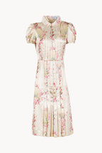 Abito plissettato in satin stretch stampato Circle Of Roses