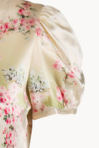 Abito plissettato in satin stretch stampato Circle Of Roses