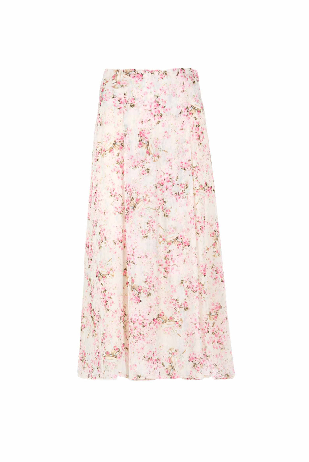 Gonna in georgette stampata con boccioli di rosa