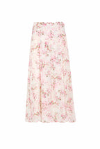 Gonna in georgette stampata con boccioli di rosa