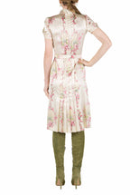 Abito plissettato in satin stretch stampato Circle Of Roses